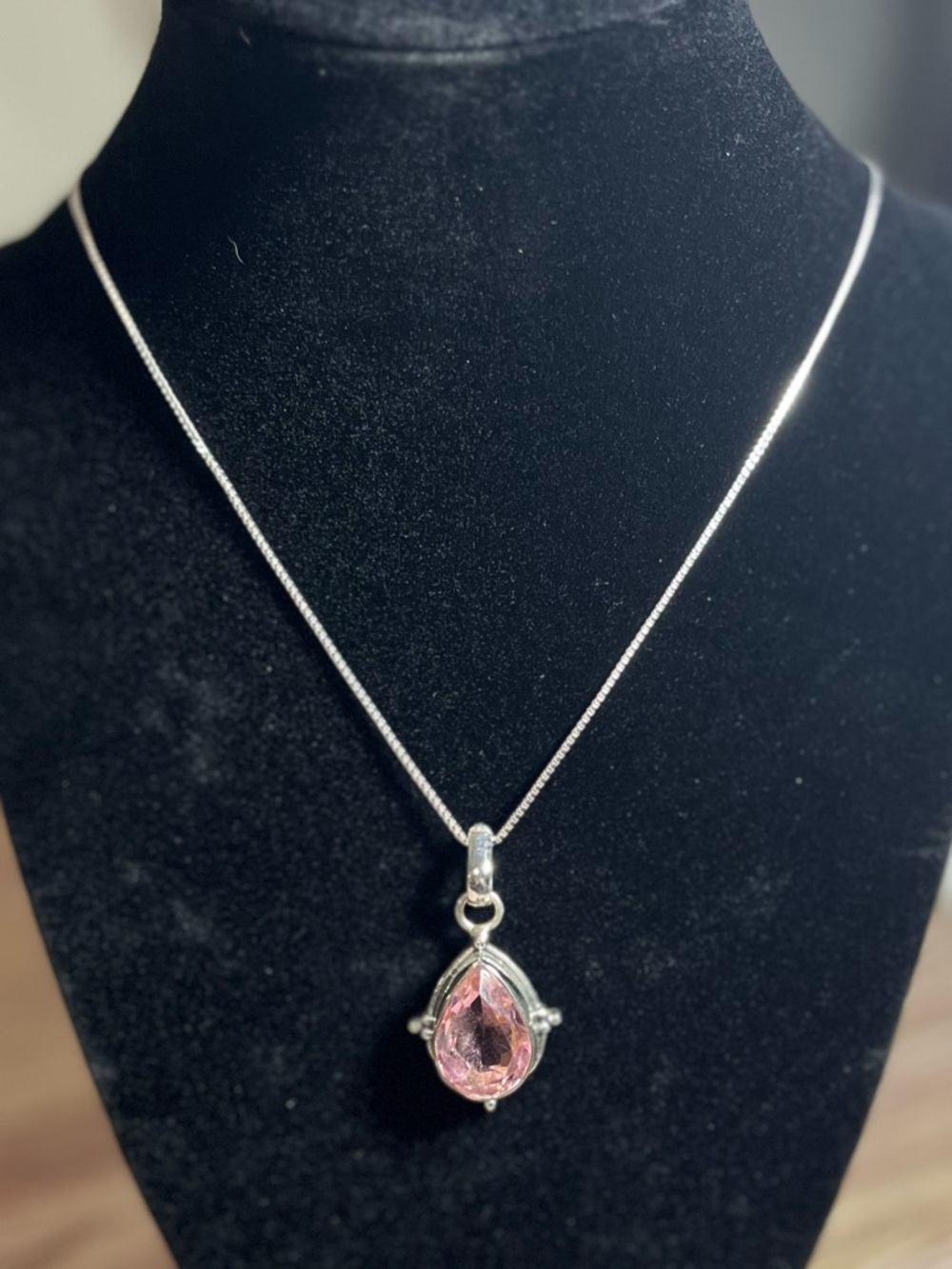 Rose Quartz Pendant Set in Sterling Silver with Sterling Silver Chain